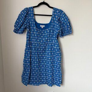 Rhode x Target Womens Blue Puff Sleeve White Eyelet Mini Dress